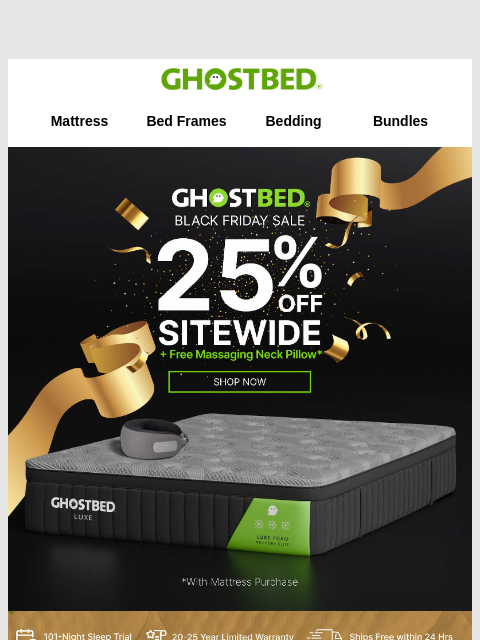 ghostbed newsletter: 🎉 Get Ready... 25% off Black Friday!