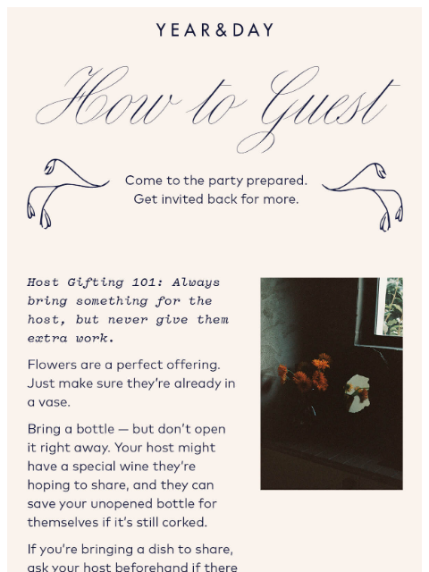 yearandday newsletter: How to be everyone’s favorite guest