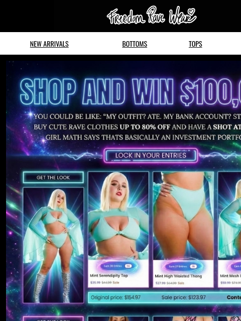 freedomravewear newsletter: Up to 80% off + a shot at $100,000 🔥