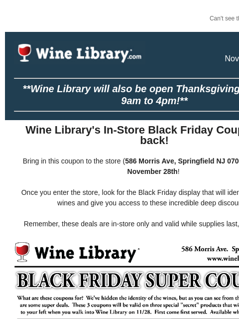 winelibrary newsletter: Stop in this Friday, Nov 28th, for some Black Frid...