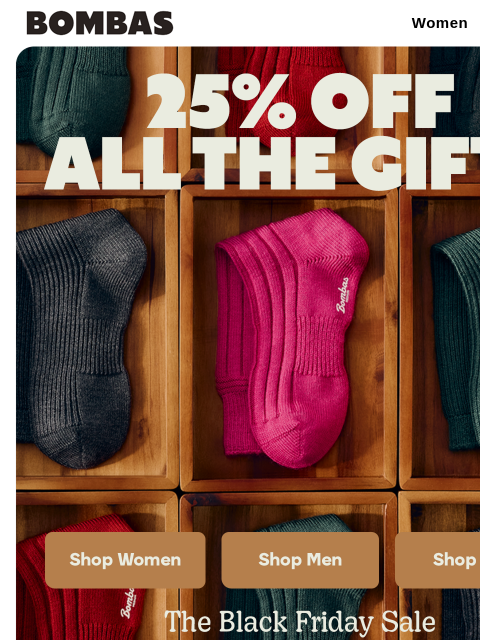 bombas newsletter: 25% Off Everyone’s Gifts: The Black Friday Sale