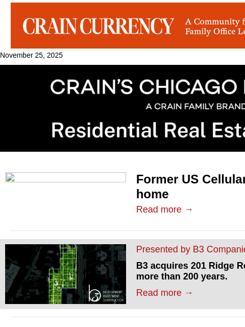 crainalerts newsletter: Former US Cellular CEO sells Glencoe home