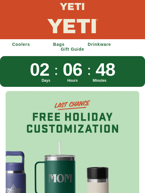 yeti newsletter: Final Round Of Free Customization