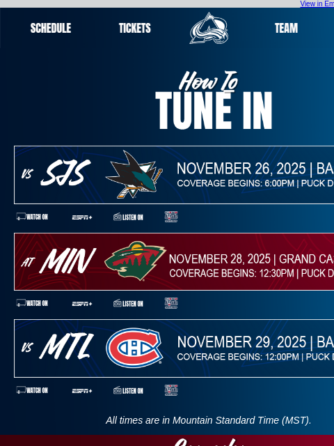 thecoloradoavalanche newsletter: Tune In As The Avalanche Take On The Sharks, Wild,...