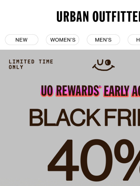 urbanoutfitters newsletter: 40% OFF for UO Rewards members!