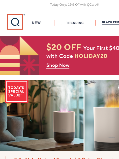 qvcemail newsletter: HoMedics Fireside Humidifier + Get $20 Off