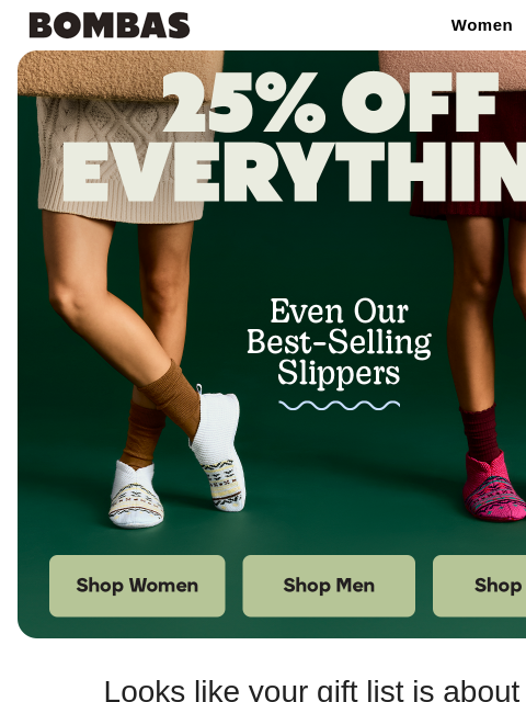 bombas newsletter: Holy Sherp: 25% Off Everything Includes Slippers
