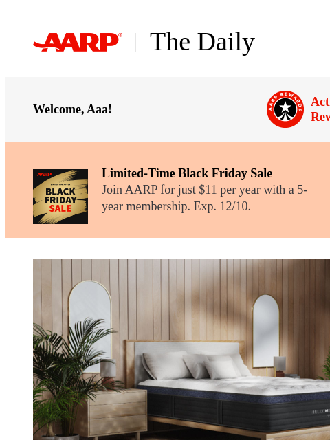 aarp newsletter: The Daily — The Best Black Friday Mattress Deals —...