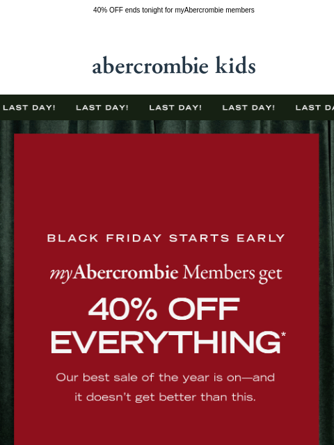 40% OFF ends tonight for myAbercrombie members ͏ ͏ ͏ ͏ ͏ ͏ ͏ ͏ ͏ ͏ ͏ ͏ ͏ ͏ ͏ ͏ ͏ ͏ ͏ ͏ ͏ ͏ ͏ ͏ ͏ ͏ ͏ ͏ ͏ ͏ ͏ ͏ ͏ ͏ ͏ ͏ ͏ ͏ ͏ ͏ ͏ ͏ ͏ ͏ ͏ ͏ ͏ ͏ ͏ ͏ ͏ ͏ ͏ ͏ ͏ ͏ ͏ ͏ ͏ ͏ ͏ ͏ ͏ ͏ ͏ ͏ ͏ ͏ ͏ ͏ ͏ ͏ ͏ ͏ ͏ ͏ ͏