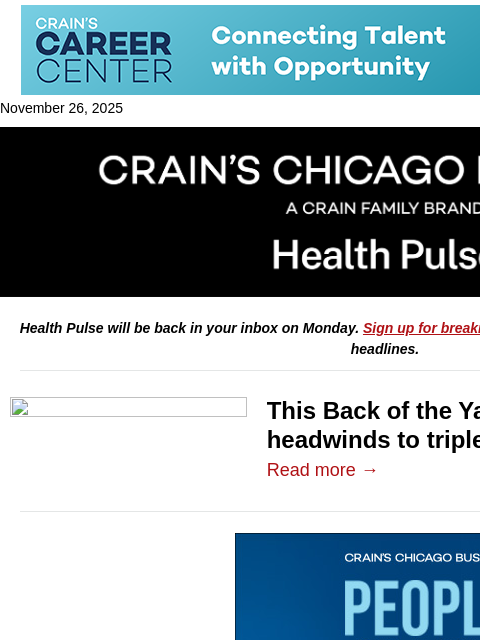 crainalerts newsletter: Friend Healthcare expands despite FQHC storm cloud...