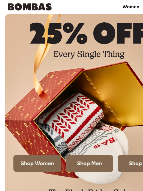 bombas newsletter: 25% Off Your Whole Gift List