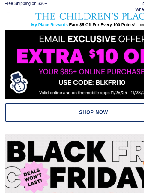 childrensplace newsletter: Limited Time Black Friday Deals: 60% Off Everythin...