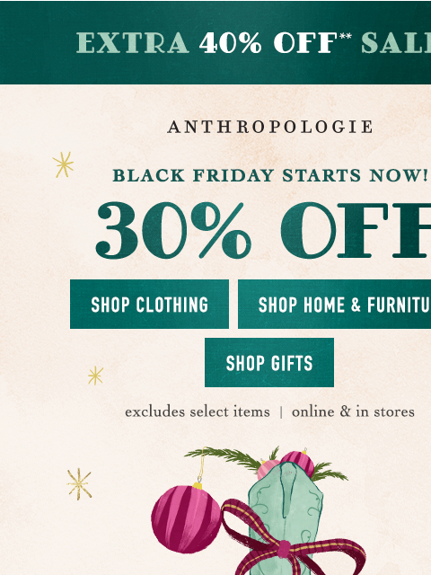 anthropologie newsletter: EXTRA 40% off SALE 👏👏👏