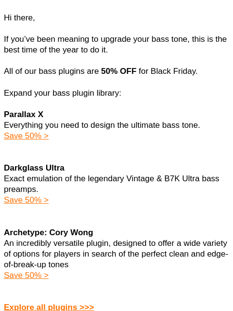 neuraldsp newsletter: Bass plugins are 50% OFF