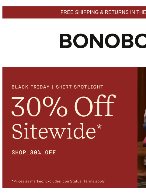 bonobos newsletter: Up to 70% Off Sale Shirts + 30% Off Almost Everyth...