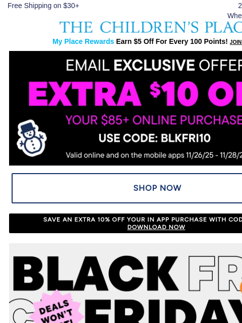 childrensplace newsletter: FINAL HOURS! FREE Shipping ends TONIGHT!