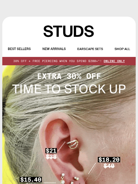 studs newsletter: EXTRA 30% ON SALE–Prices start at $7 😱