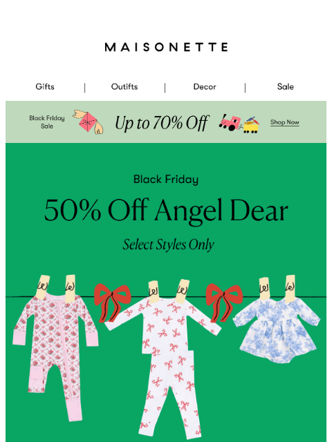 maisonette newsletter: Psst.. Angel Dear is 50% Off For Black Friday