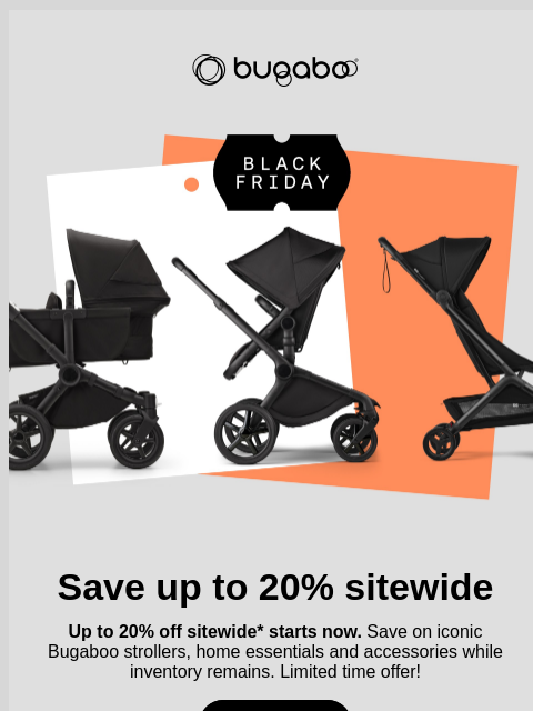 bugaboo newsletter: Up to 20% off sitewide starts now