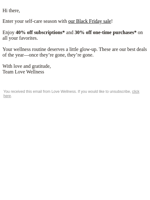 lovewellness newsletter: 40% off your brand new routine