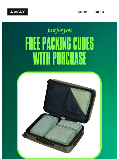awaytravel newsletter: Just for you: free packing cubes 👀