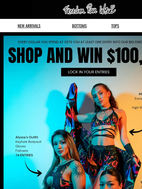 freedomravewear newsletter: Flame fits + a $100K sweepstakes 💸