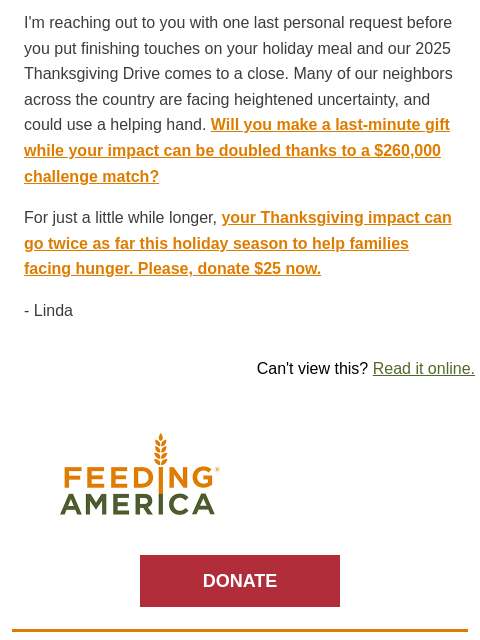 feedingamerica newsletter: ⏰ Last call to help families this Thanksgiving