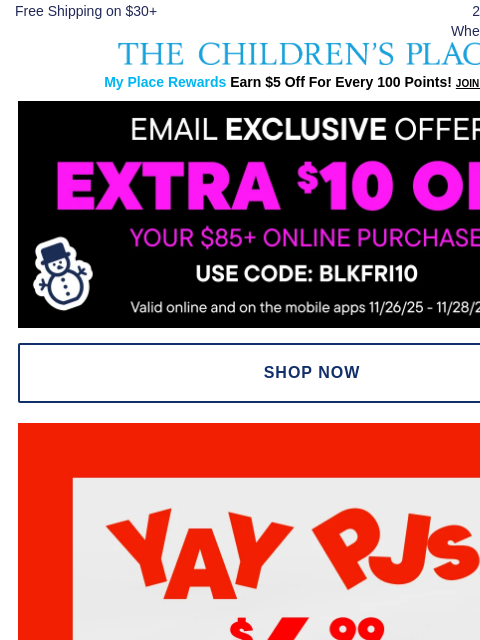 childrensplace newsletter: Don't Wait: $6.99 & Up Matching Jams for Your Sant...