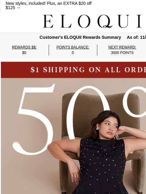 eloquii newsletter: 🚨$1 shipping + 50% off everything 🚨