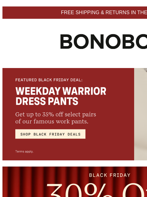 bonobos newsletter: 30% Off to Fill Your Closet