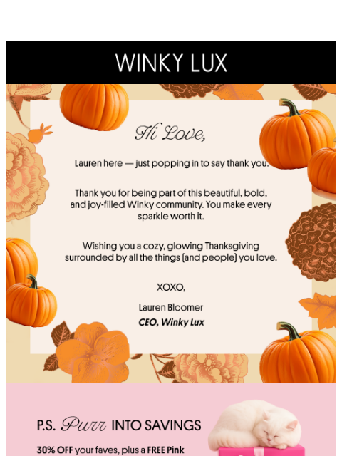 winkylux newsletter: Purr Into Savings - 30% Off