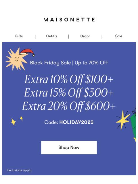 maisonette newsletter: Save Some Room… Extra 20% Sitewide Starts NOW 🍽️