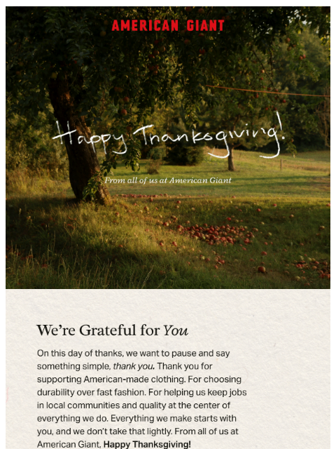 american-giant newsletter: We're Grateful For You