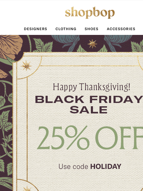 shopbop-mail newsletter: Turkey, pie... and 25% off