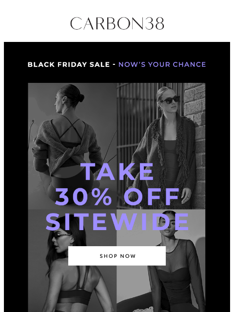 carbon38 newsletter: 30% off SITEWIDE