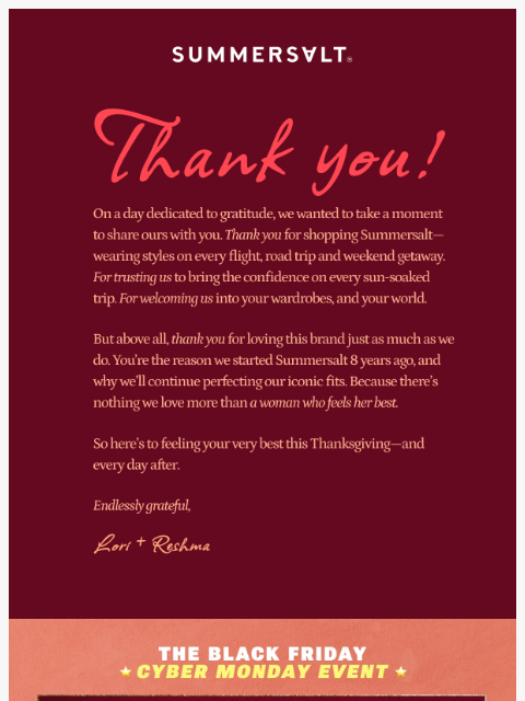 summersalt newsletter: A Note of Thanks 🧡🤎