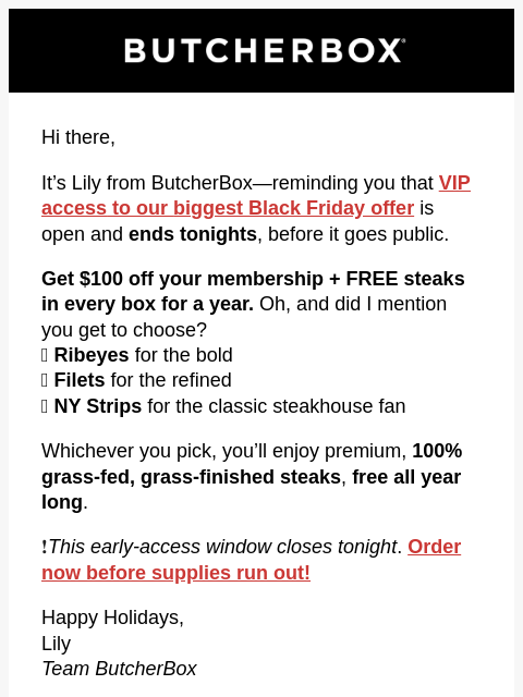 butcherbox newsletter: ❗LAST CHANCE: Black Friday Early Access