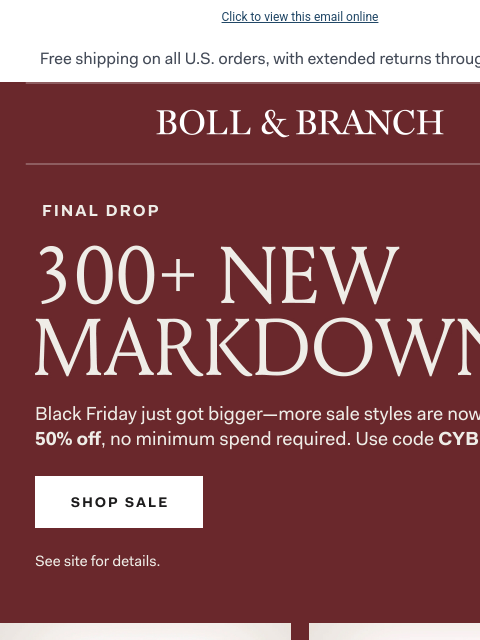 bollandbranch newsletter: HALF OFF → New Markdowns! 