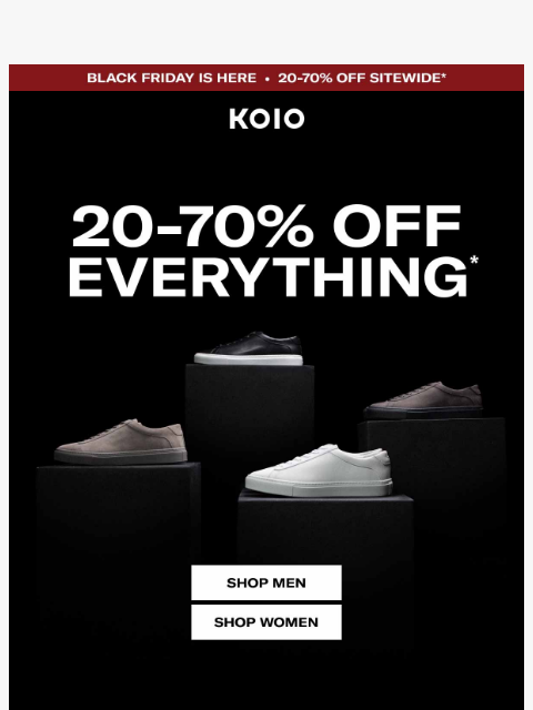 koio newsletter: SHOP 20–70% OFF SITEWIDE