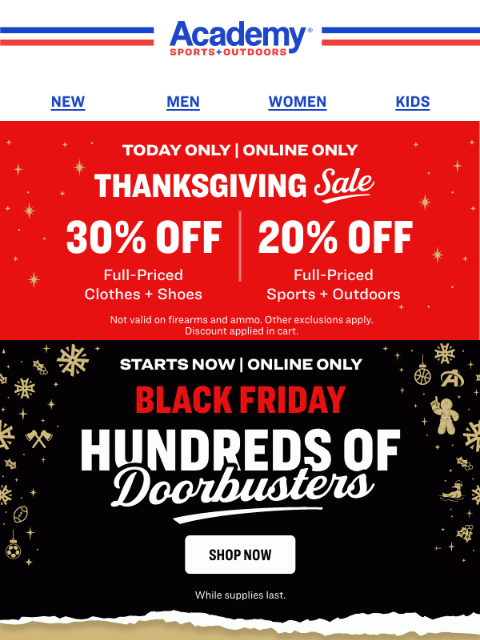 academy newsletter: Starts Now! 30% OFF or 20% OFF Online