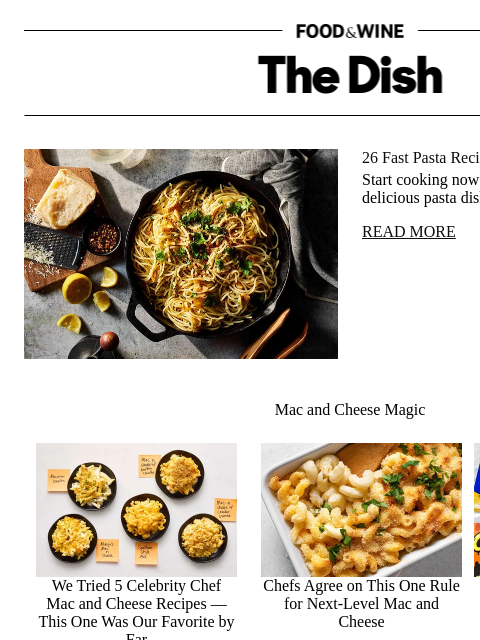 foodandwine newsletter: 26 Fast Pasta Recipes Ready in a Snap