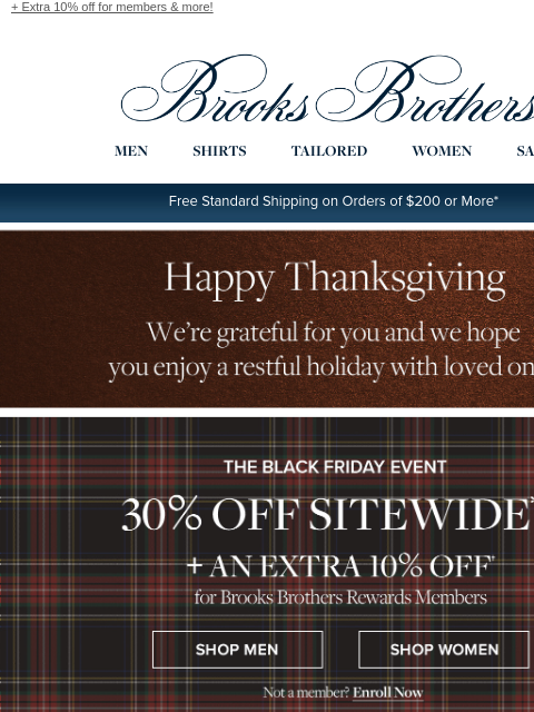 brooksbrothers newsletter: Happy Thanksgiving. Enjoy 30% off sitewide