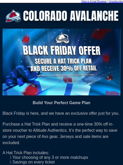 thecoloradoavalanche newsletter: 🚨Holiday Savings Start Now