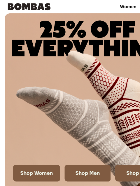 bombas newsletter: 25% Off Black Friday Is On