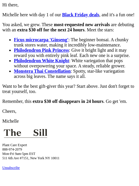 thesill newsletter: EXTRA $30 OFF rare plants today!