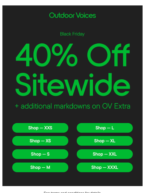 outdoorvoices newsletter: 40% OFF THE ENTIRE SITE​