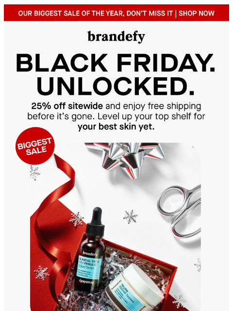 brandefyskin newsletter: BLACK FRIDAY. HAPPENING NOW.