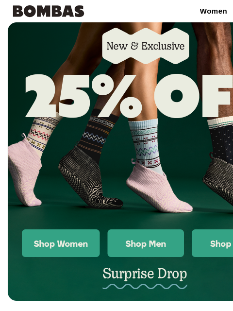 bombas newsletter: 25% Off Sitewide + New Slippers & Socks