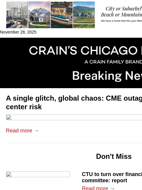 crainalerts newsletter: CME outage raises alarms over who controls market'...