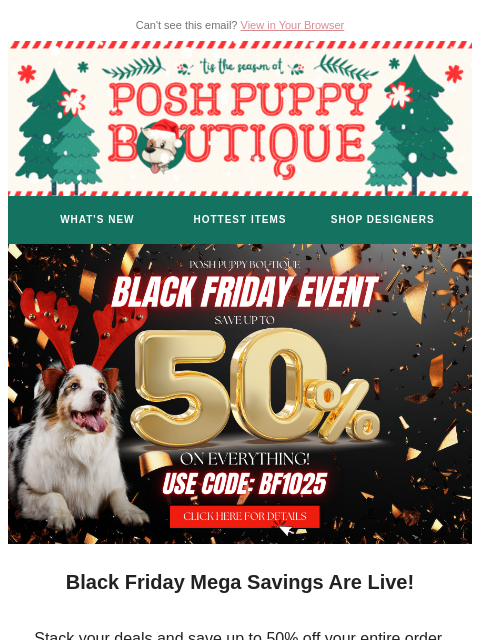 poshpuppyboutique newsletter: 🔥 Black Friday Countdown: 50% Off Awaits!